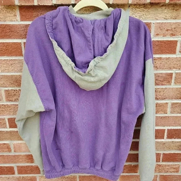 Vintage Eddie Bauer Hooded Sweatshirt Women's Size Med Purple & Grey 1/2 Zip Y2K - Picture 2 of 9